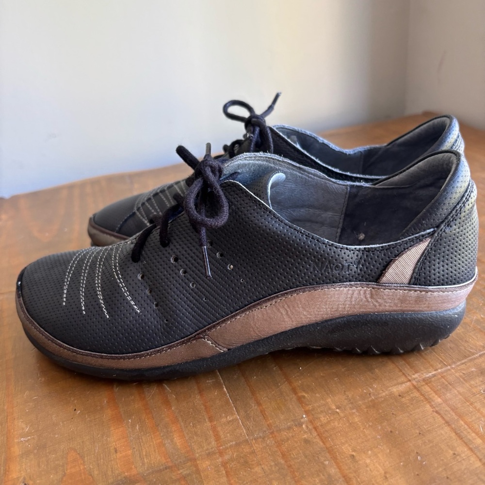 Naot Kumara Shoes-Black Rose Gold Leather-Women's Size 7 EU 38-Lace Up Sneaker